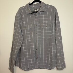 Edgevale XL Gray Plaid Linen Cotton Shirt Long Sleeve Button Front USA Made